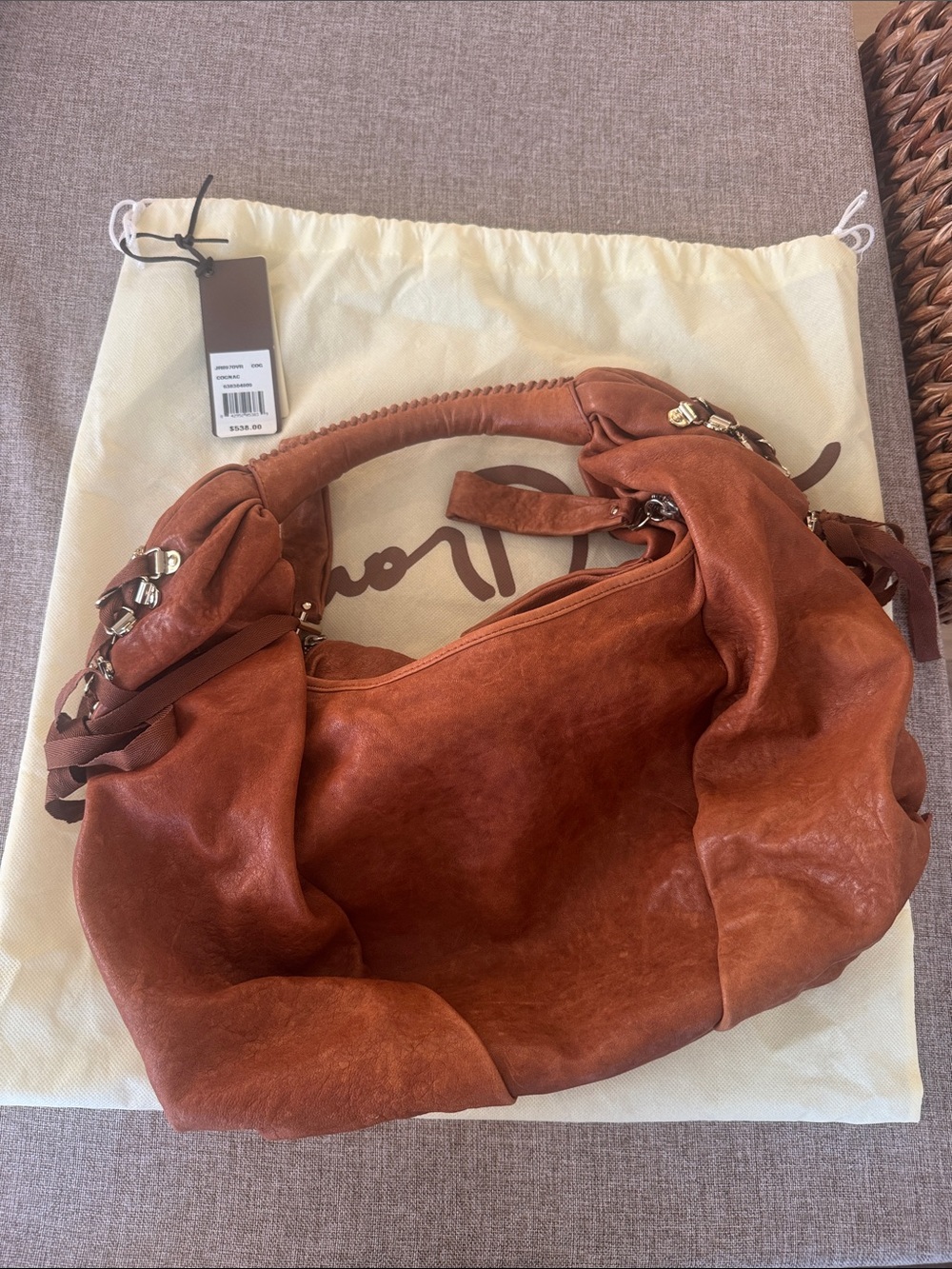 NWT Y2K Junior Drake Distressed Rust Brown Slouch Leather Hobo.